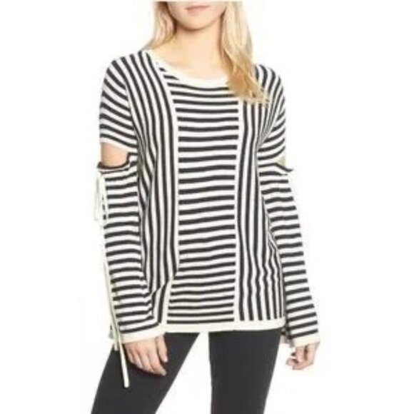 TROUVE | Black Striped Pullover Cashmere Blend Sweater - Size M - Picture 1 of 6